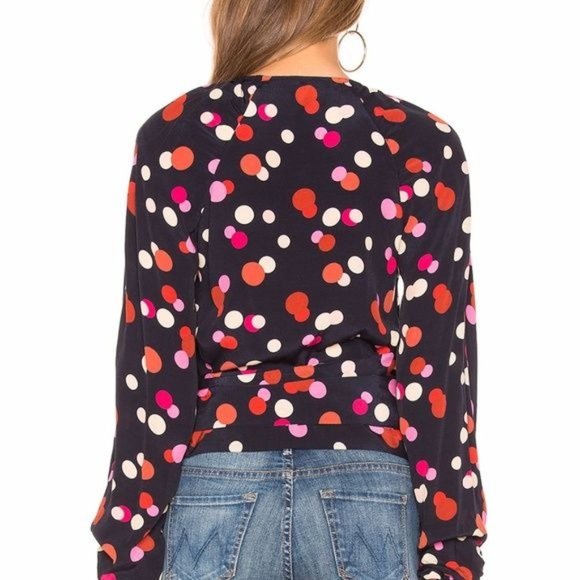 Lovers + Friends Polka Dot Wrap Blouse Balloon Sleeves, XXS, NWT - Picture 2 of 6